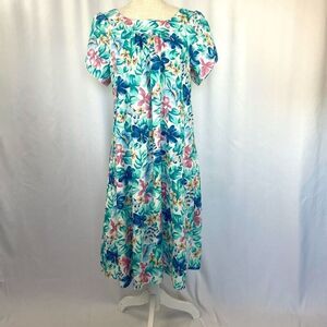Vintage Hawaiian Muumuu Midi Dress Tropical Floral Women’s M Tiki Royal Creation